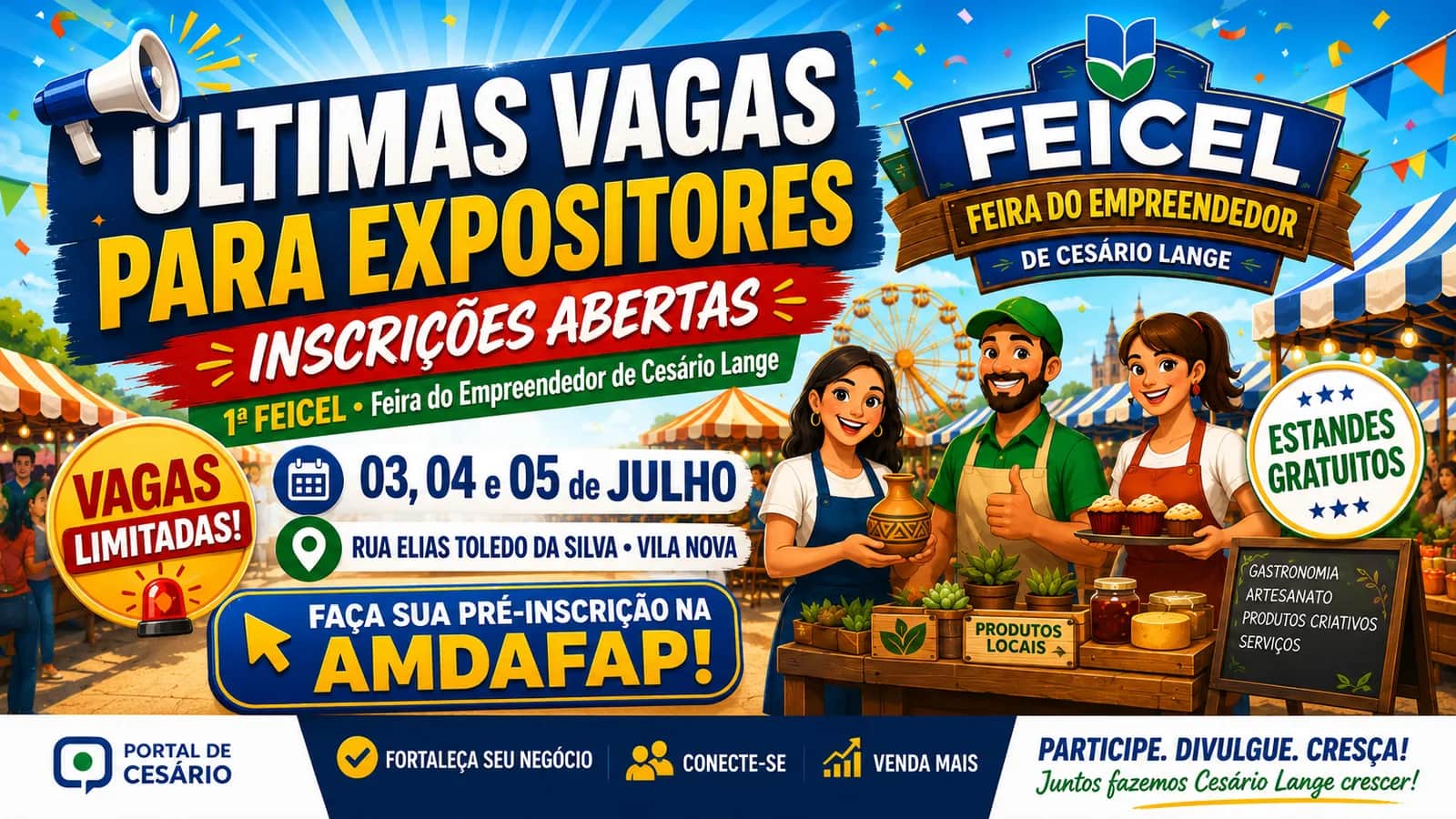 Inscrições para estandes gratuitos da 1ª FEICEL estão abertas em Cesário Lange - Economia em Cesário Lange