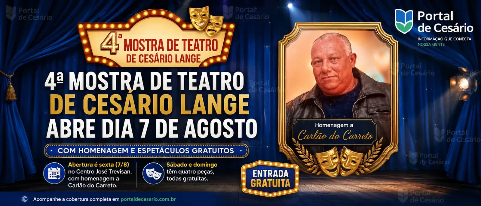 4ª Mostra de Teatro de Cesário Lange abre dia 7 de agosto com homenagem e espetá - Cultura em Cesário Lange