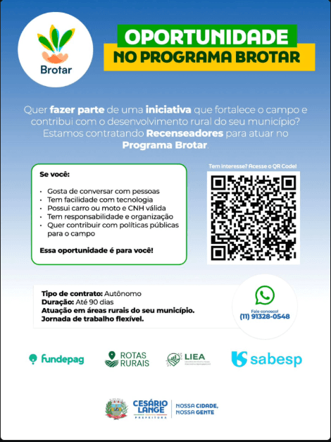 Prefeitura de Cesário Lange abre inscrições para vaga de Recenseador no Programa - Empregos em Cesário Lange