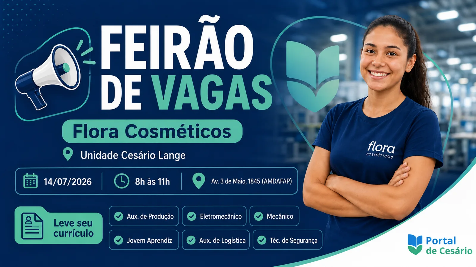 Feirão de vagas em Cesário Lange oferece 10 tipos de oportunidades na Flora Cosm - Empregos em Cesário Lange