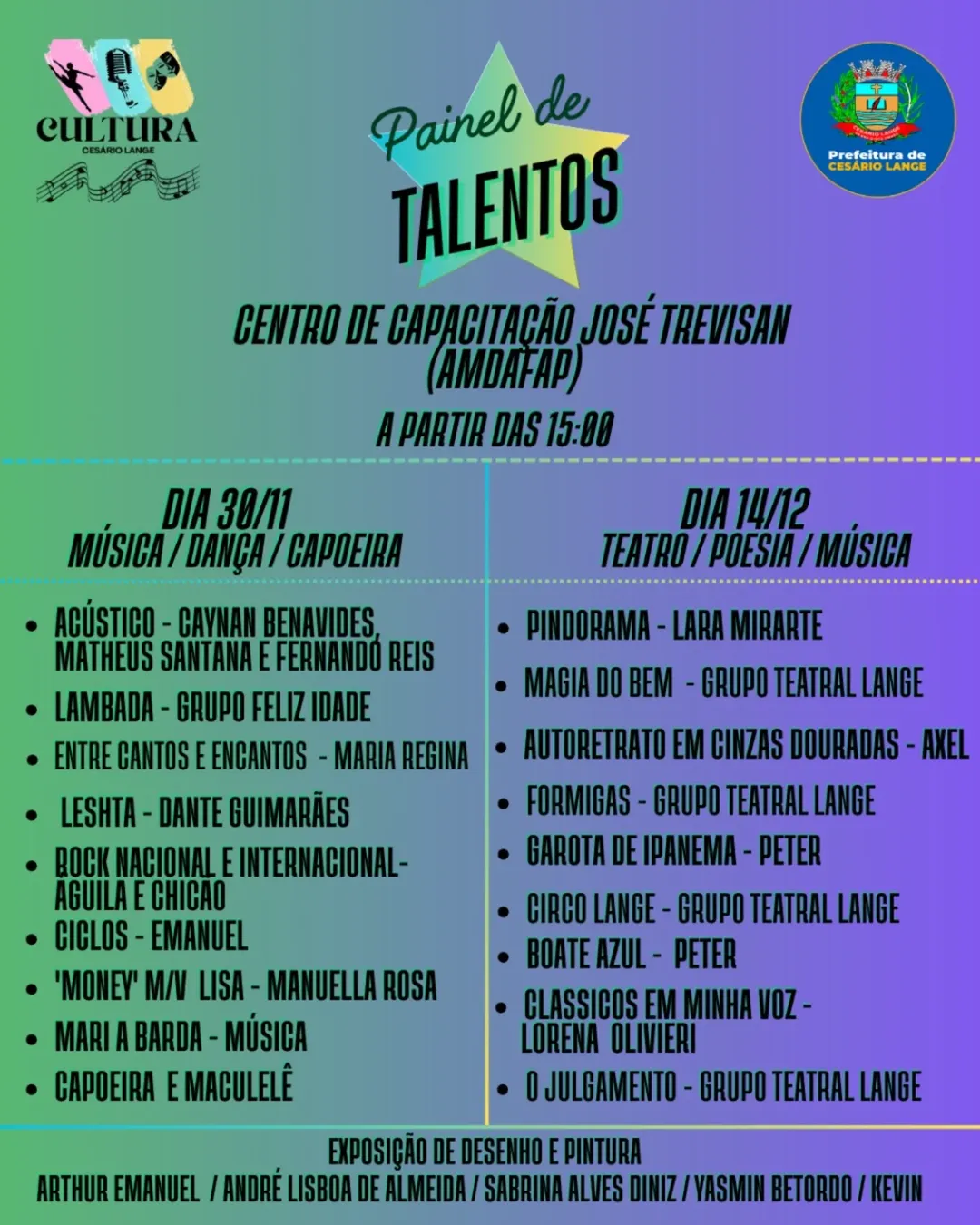 Painel de Talentos estreia em Cesário Lange e celebra a força da arte local nos - Cultura em Cesário Lange