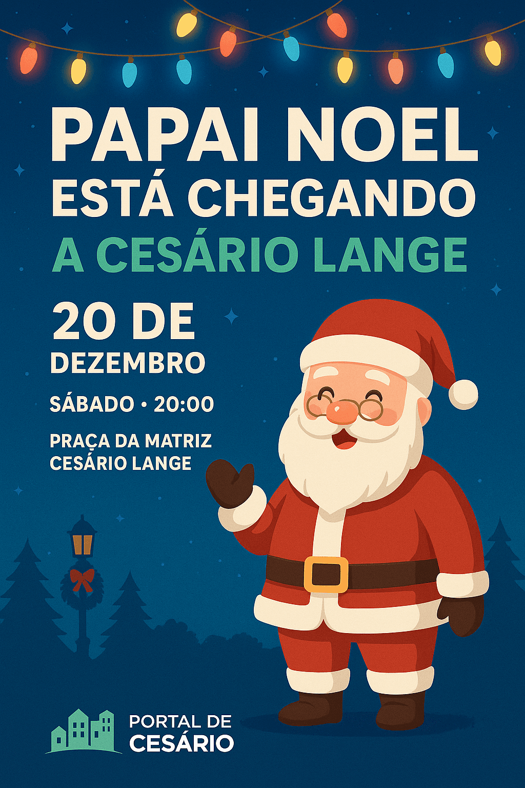 Papai Noel chega a Cesário Lange no dia 20 de dezembro com noite de magia na Praça da Matriz