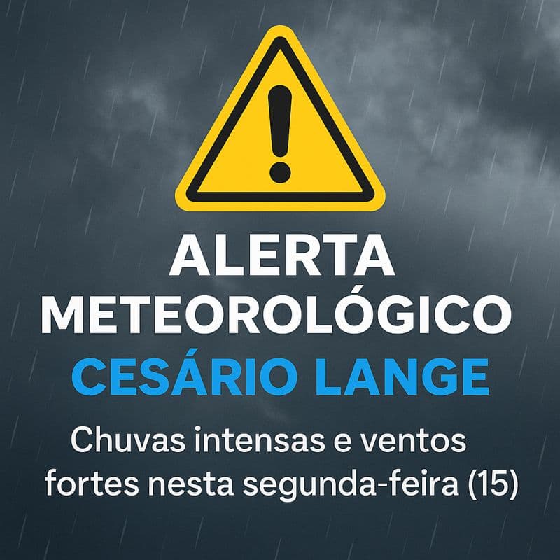 Alerta meteorológico prevê chuvas intensas e ventos fortes em Cesário Lange nesta segunda-feira