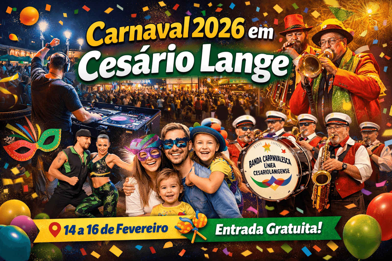 Carnaval 2026 promete agitar Cesário Lange com três dias de festa na Praça Adolf - Cultura em Cesário Lange
