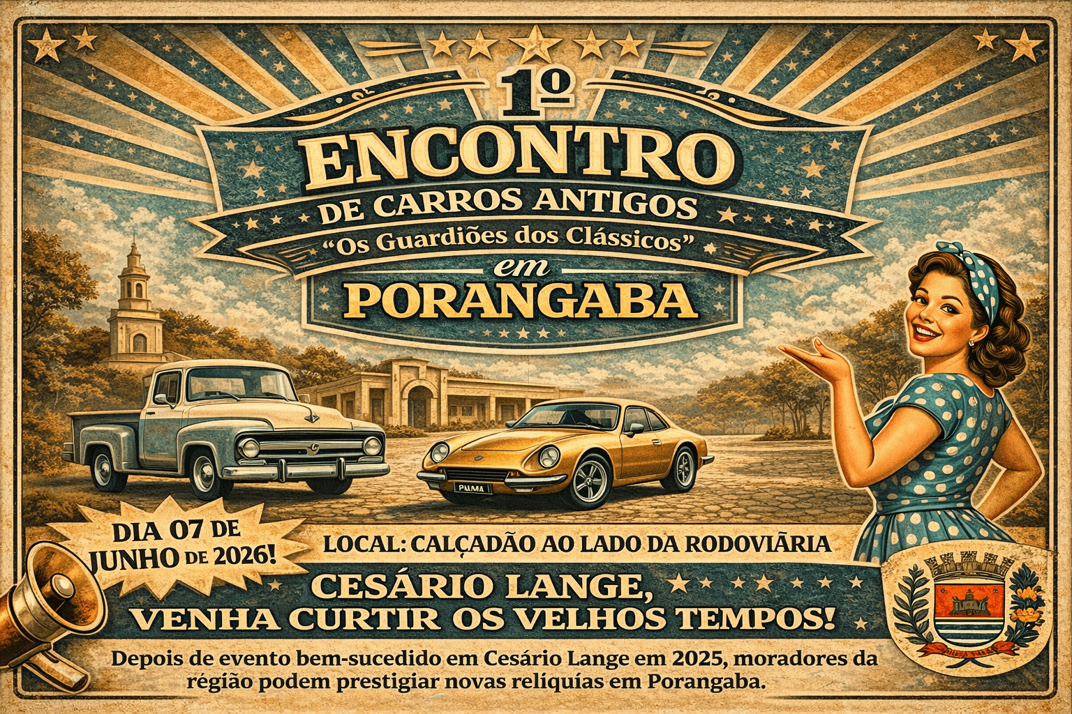 Encontro de carros antigos em Porangaba promete atrair moradores de Cesário Lange e reforça crescimento do antigomobilismo na região