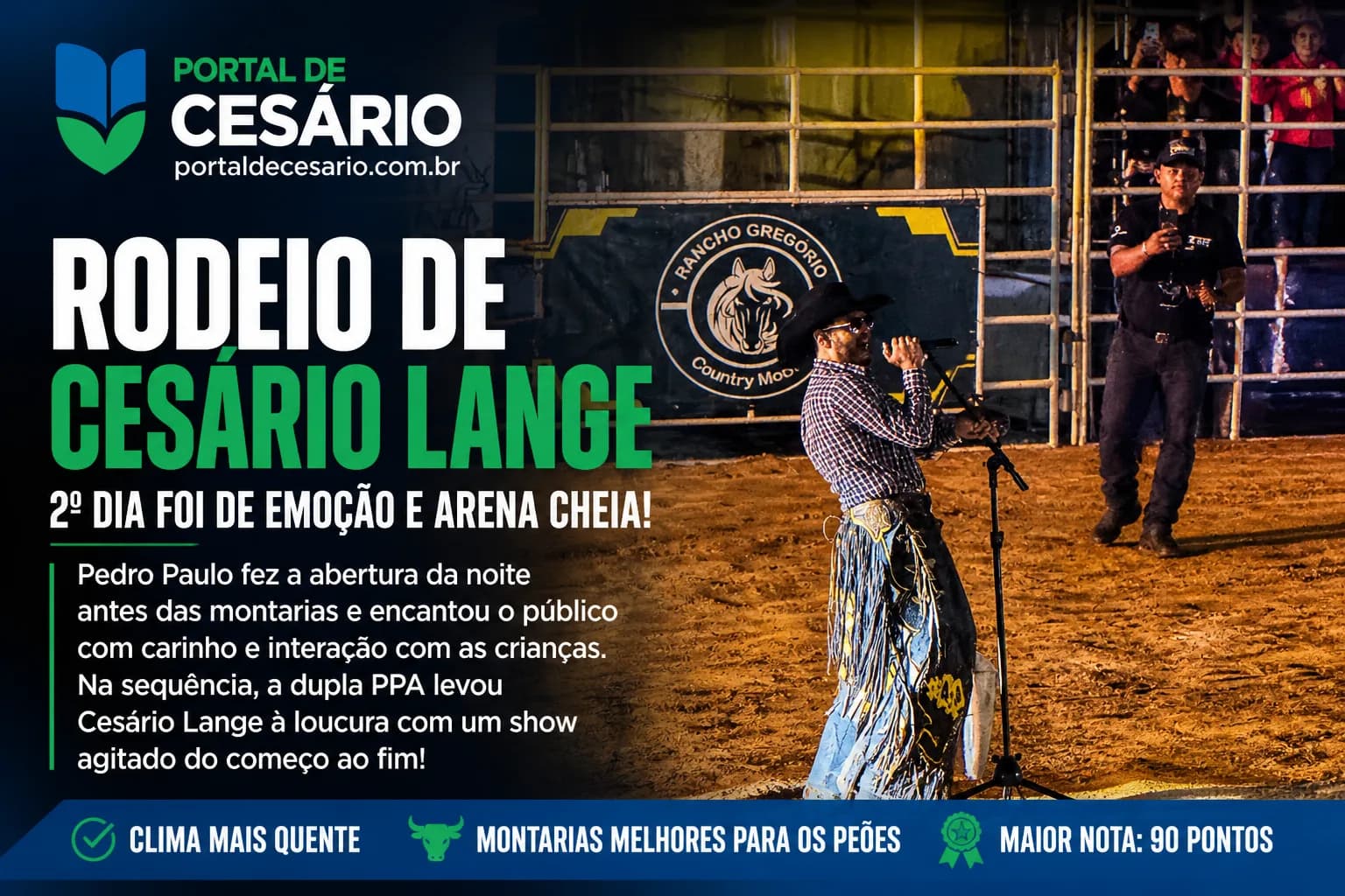 Segundo dia do Rodeio de Cesário Lange tem arena cheia, montarias fortes e show emocionante de Pedro Paulo & Alex