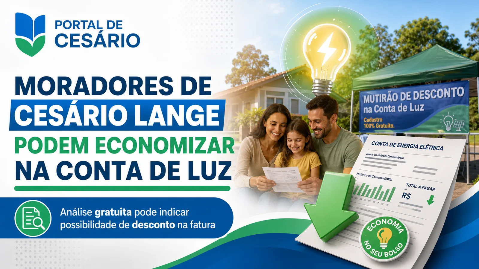 Conta de luz mais barata? Moradores de Cesário Lange podem verificar desconto gratuito