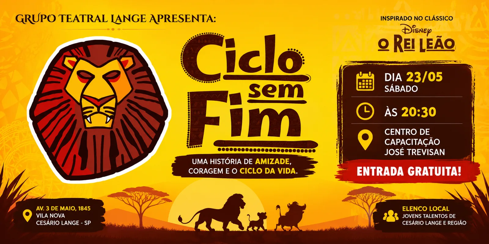 Grupo Teatral Lange reforça convite para espetáculo “O Ciclo Sem Fim” em Cesário Lange neste sábado