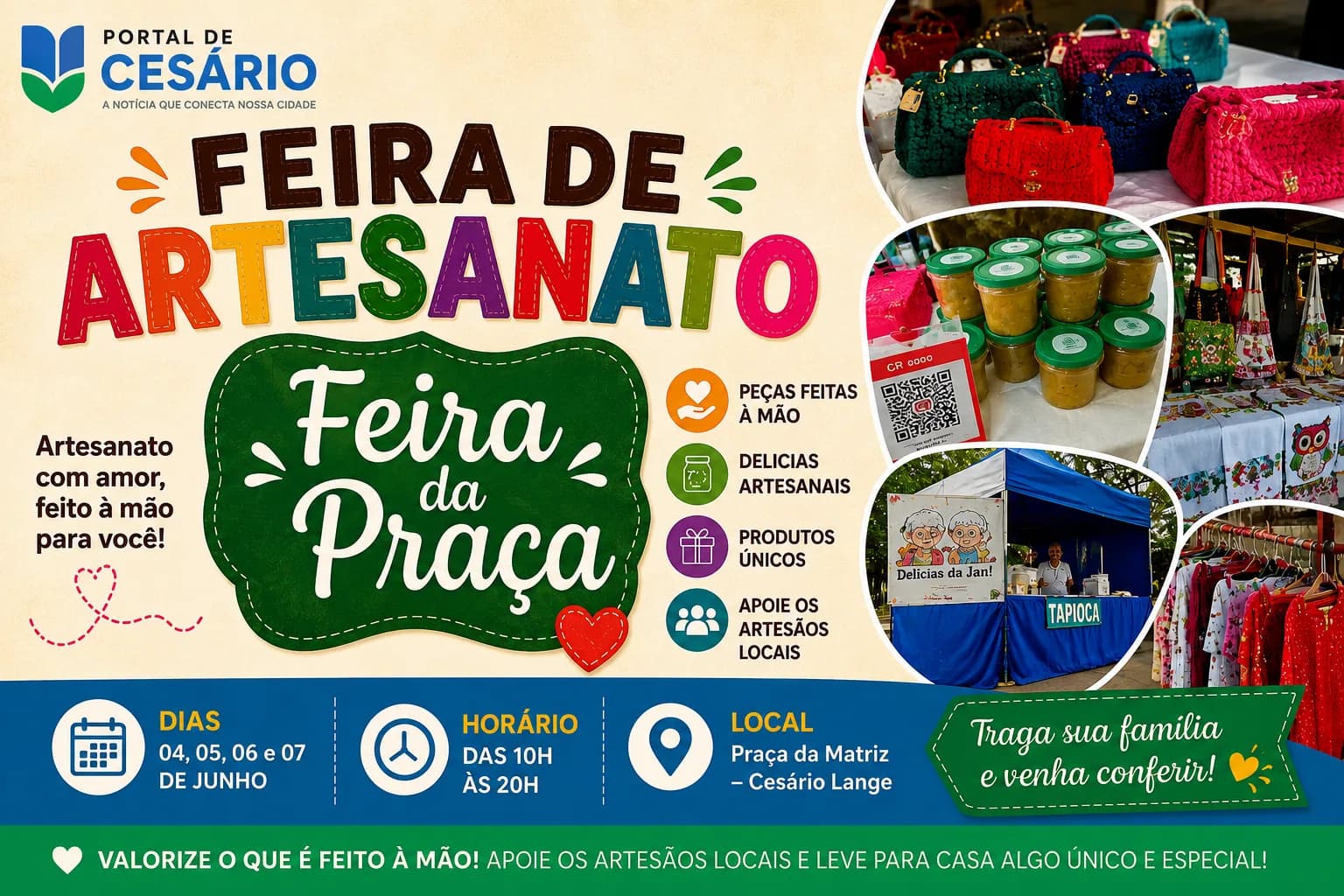 Feira de Artesanato volta à Praça da Matriz e promete movimentar Cesário Lange no início de junho