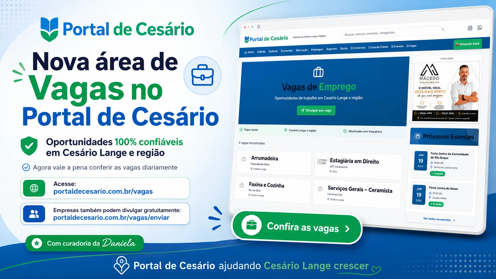 Portal de Cesário lança área exclusiva de vagas de emprego em Cesário Lange e região