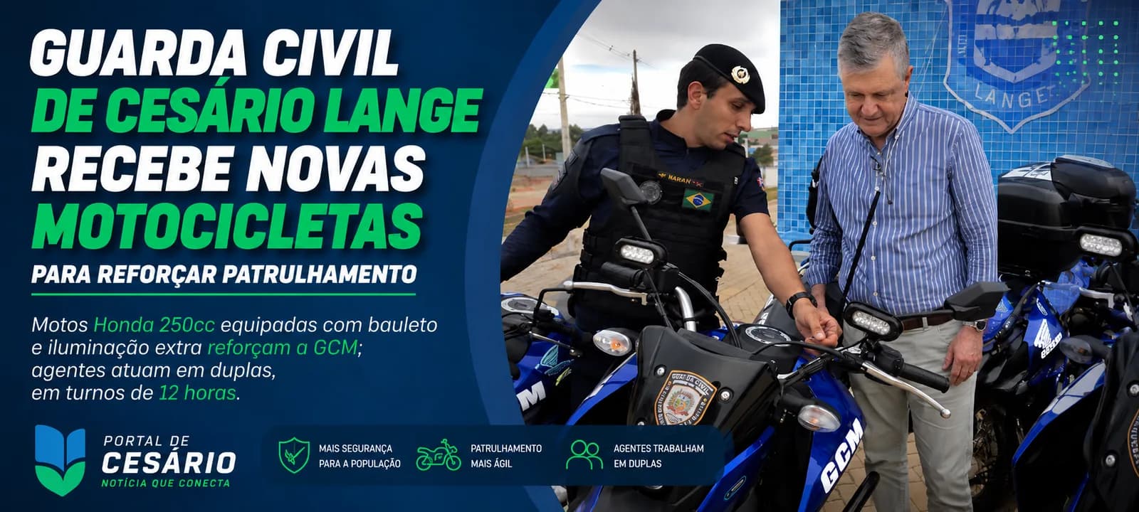 Guarda Civil de Cesário Lange recebe novas motocicletas para reforçar patrulhamento