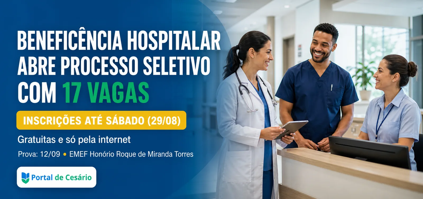 Cesário Lange: Beneficência Hospitalar abre processo seletivo com 17 vagas e inscrição até sábado