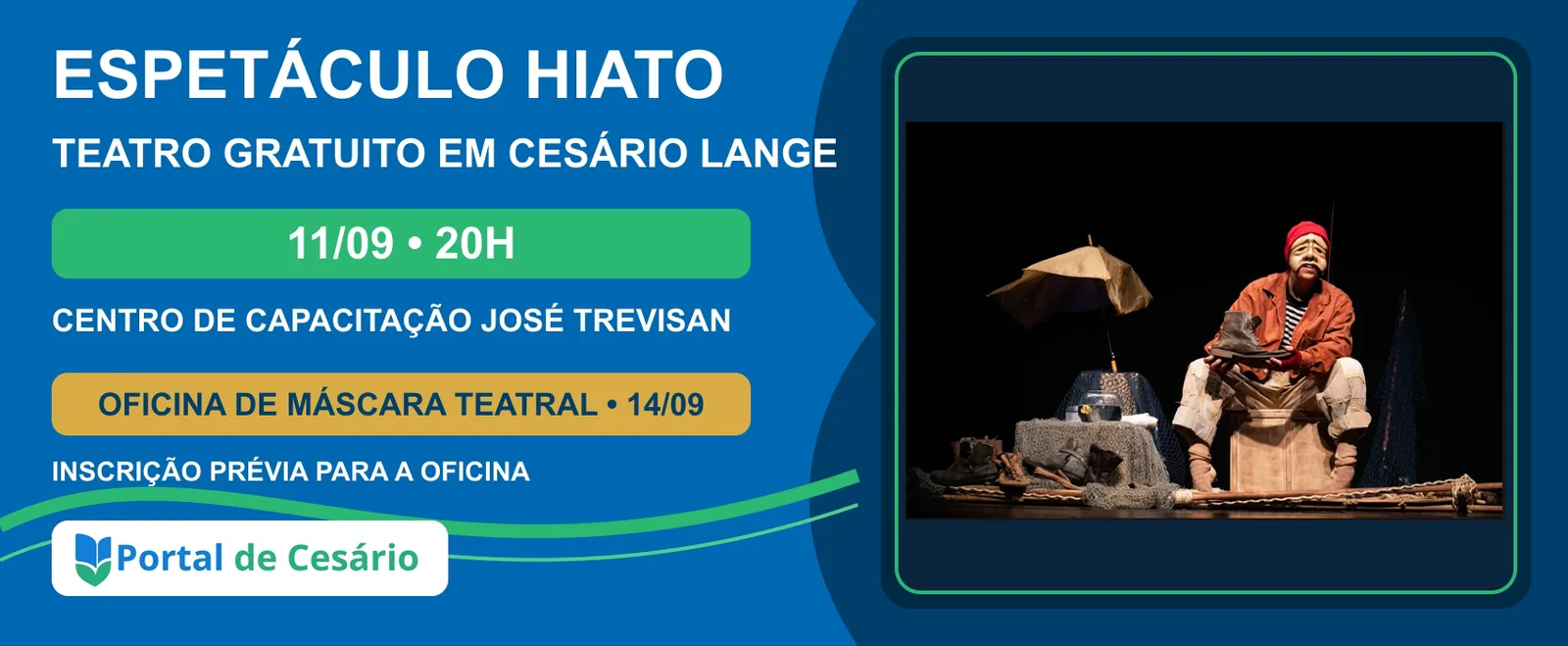 Espetáculo Hiato tem apresentação gratuita em Cesário Lange no dia 11 de setembro