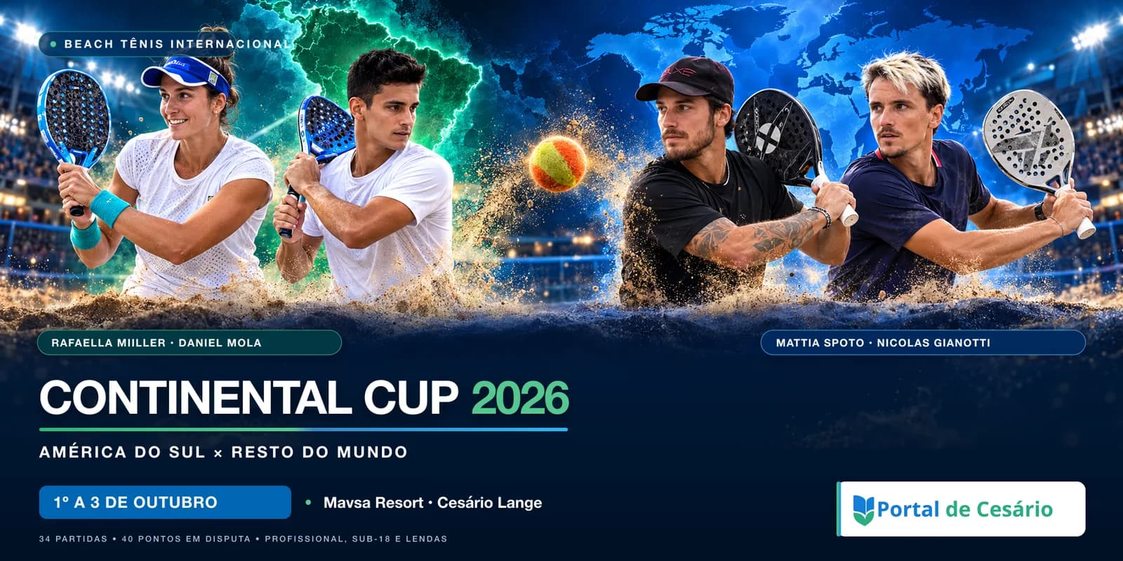 Continental Cup de beach tênis começa nesta quinta em Cesário Lange; veja ingressos, transmissão e atletas