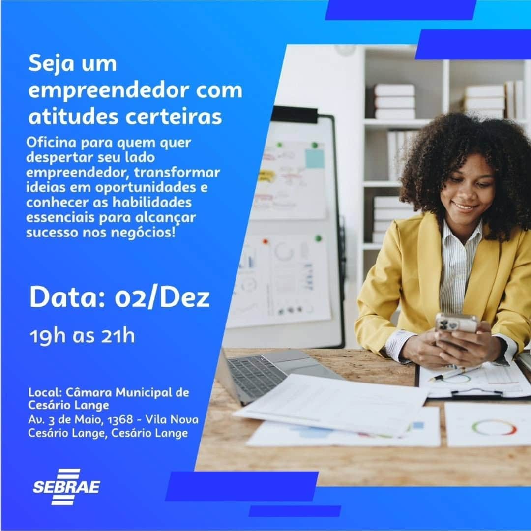 Cesário Lange recebe oficina gratuita sobre empreendedorismo em parceria com Seb - Economia em Cesário Lange
