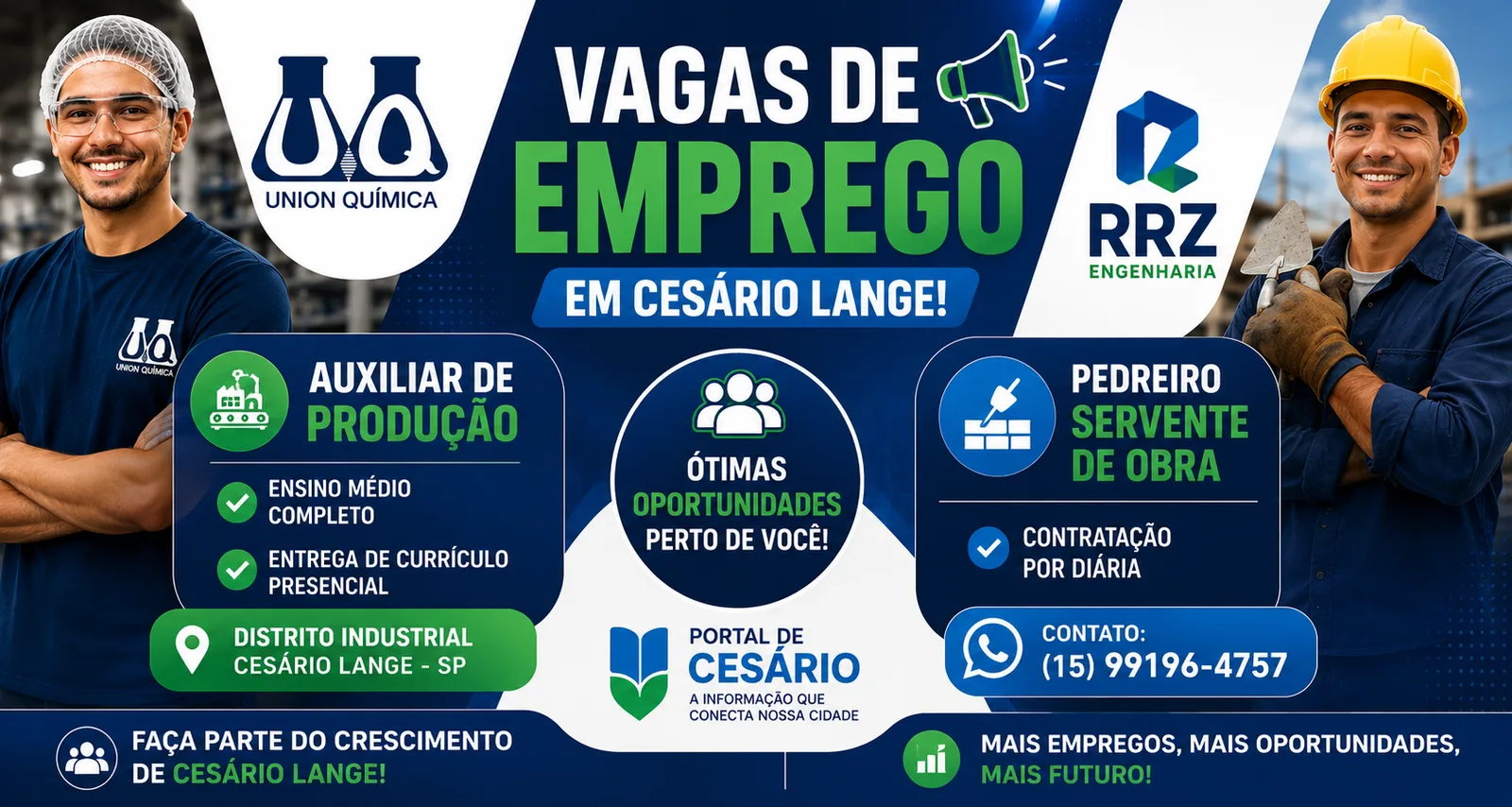 Cesário Lange tem novas vagas abertas nas áreas industrial e construção civil