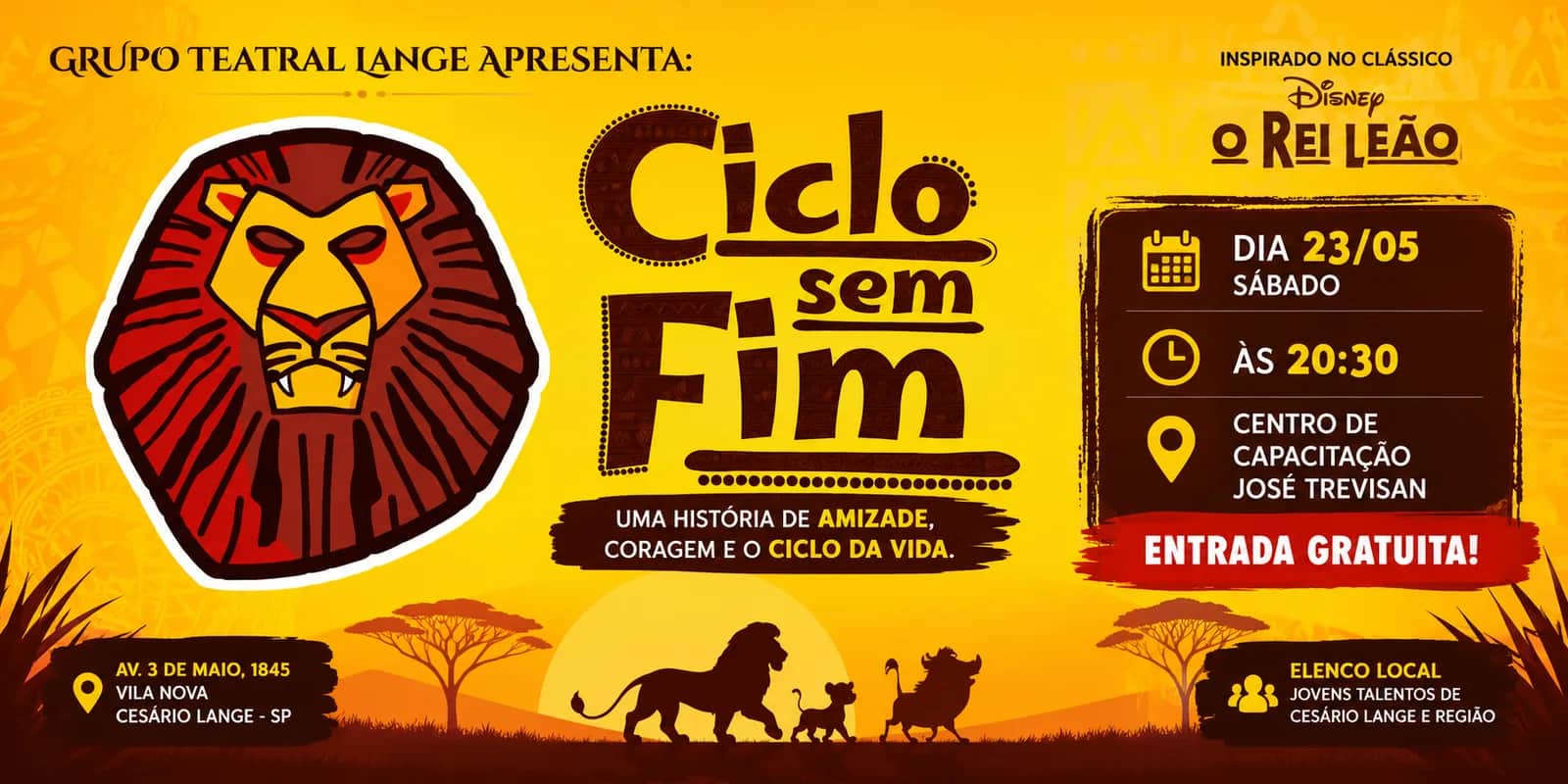 Grupo Teatral Lange reforça convite para espetáculo “O Ciclo Sem Fim” em Cesário - Cultura em Cesário Lange