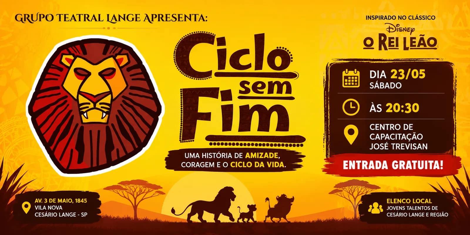 Grupo Teatral Lange reforça convite para espetáculo “O Ciclo Sem Fim” em Cesário - Cultura em Cesário Lange
