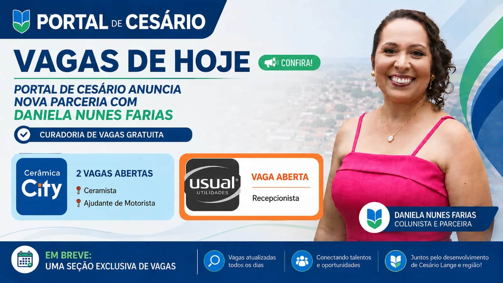 Vagas de emprego em Cesário Lange: Cerâmica City e Usual Utilidades estão contra - Empregos em Cesário Lange