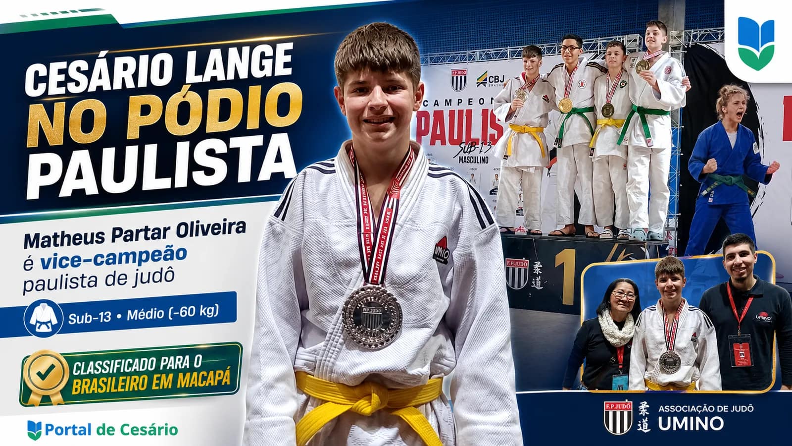 Judoca de Cesário Lange é vice-campeão paulista Sub-13 e se classifica para o Br - Esportes em Cesário Lange