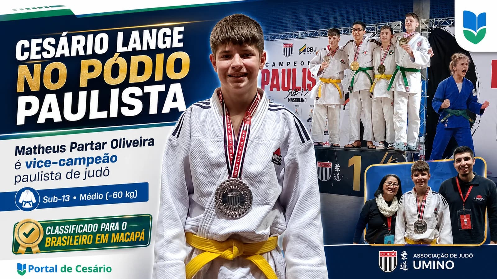 Judoca de Cesário Lange é vice-campeão paulista Sub-13 e se classifica para o Brasileiro em Macapá