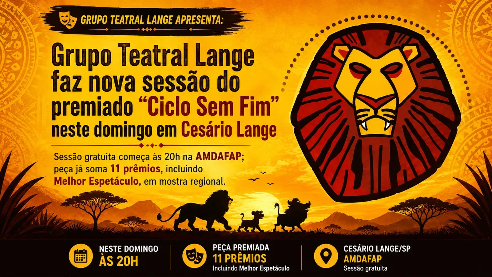 Grupo Teatral Lange faz nova sessão do premiado "Ciclo Sem Fim" neste domingo em Cesário Lange