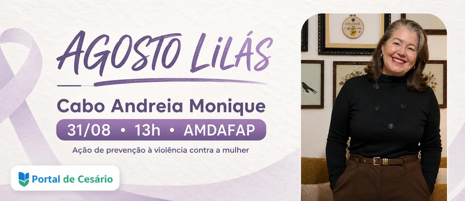 Cesário Lange promove ação do Agosto Lilás com policial especialista em violência contra a mulher